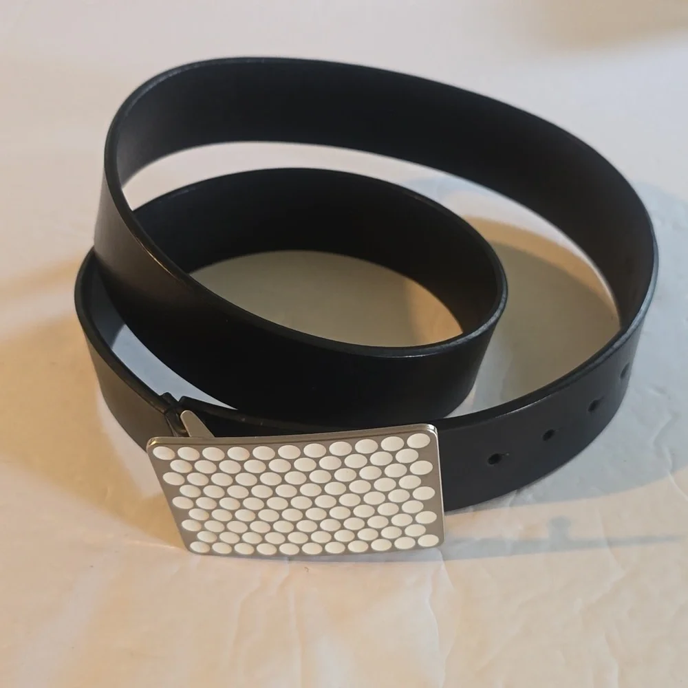 Geometric Buckle Black leather Belt Sz.32